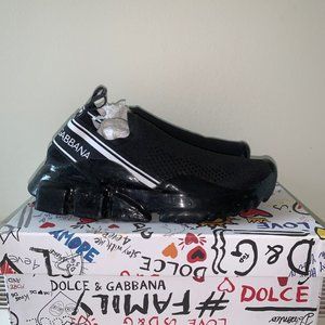 Dolce&Gabbana Black Sorrento Sock Knit Melt Sneakers Trainers - Made In Italy